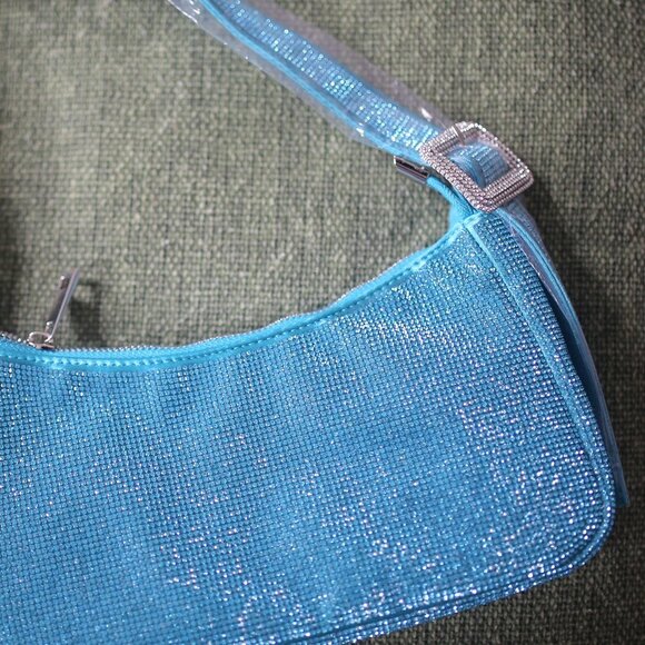 NWT Aqua Diva Revolution Rhinestone Shoulder Blue Bag. - Picture 6 of 9